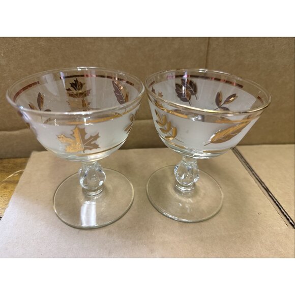 Libbey Frosted Gold Foliage 4 1/4" Vintage Sherbet Champagne Glasses Set Of 2 - Picture 4 of 8